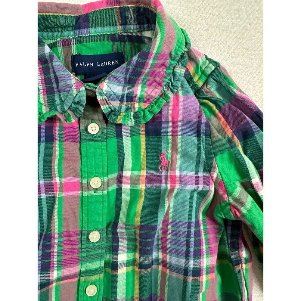Ralph Lauren Matching Set Girls 2T Plaid Shirt‎ & Navy Jodhpur Pants